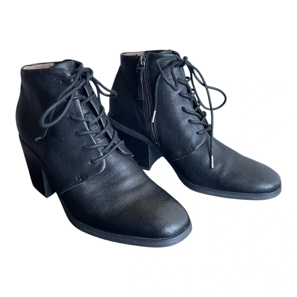 Söfft Black Leather Lace-Up Ankle Boots Size 8 | Block Heel Comfort Booties